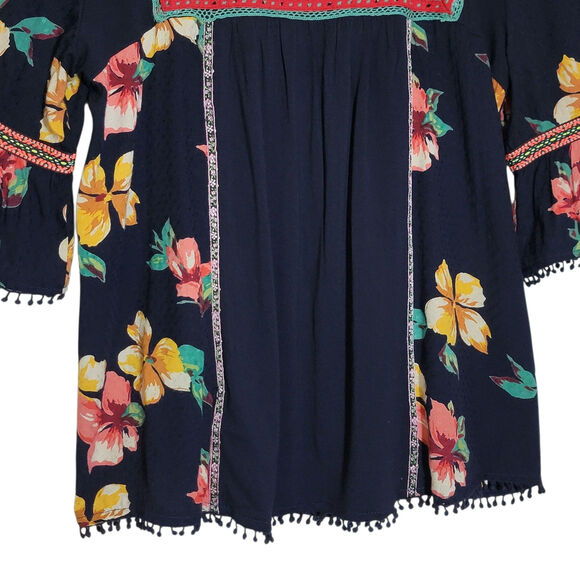 Anthropologie Dakota Embroidered Floral Square Neck Top Bell Sleeve Blue Boho M - Picture 12 of 16